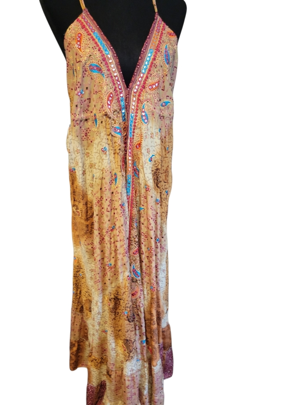Boho Madrid Dress Backless Exotic Paisley Sparkles Ties & Tassles Flexible Fit - Picture 14 of 16
